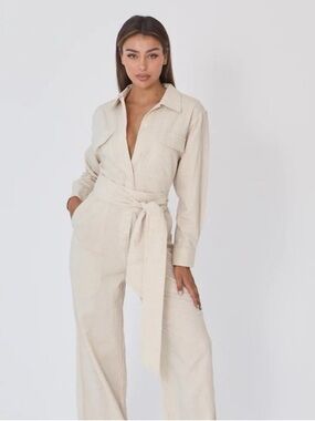 BOA Because of Alice Wide Leg Junpsuit in Speckled Cream XS